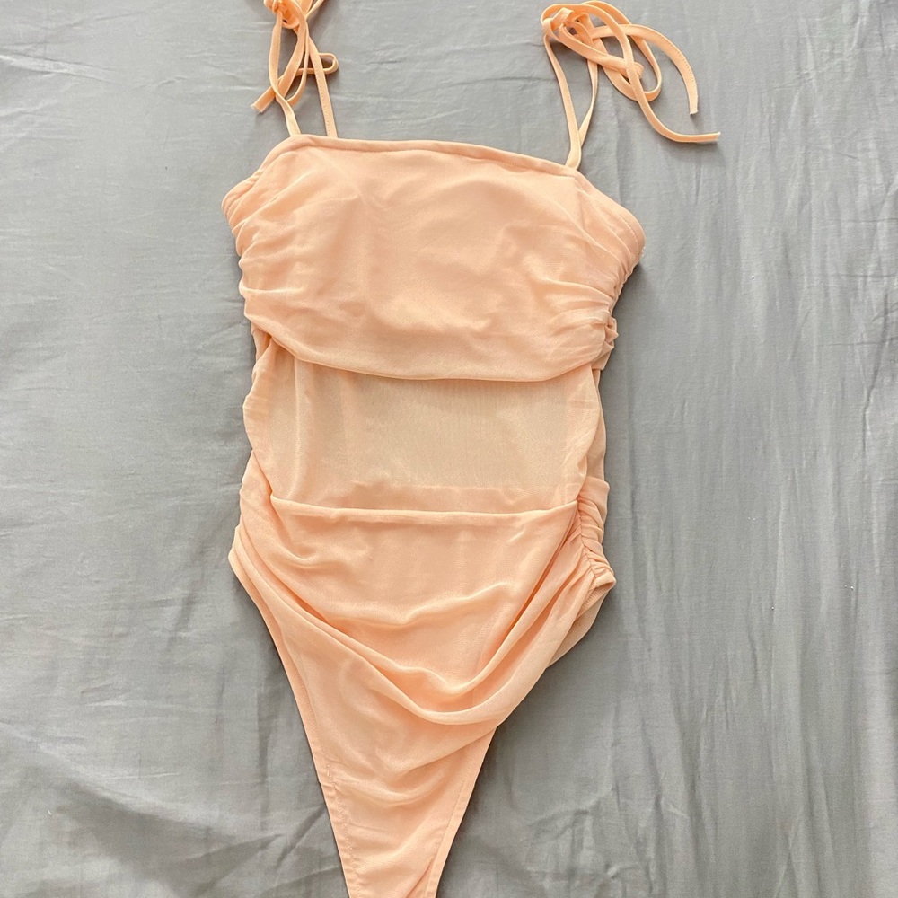 urban outfitters mesh blush pink bodysuit